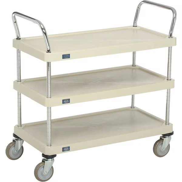 Plastic Utility Cart w/3 Shelves & Poly Casters, 900 lb. Cap, 36L x 18W x 39H, Tan, Nexel, Mfr#: 1836P3SP